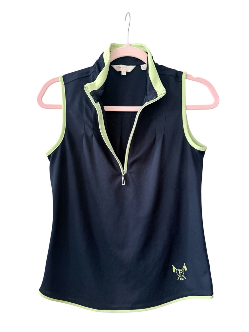 Monterey Club Navy Sleeveless Golf Polo with Lime Trim Size S